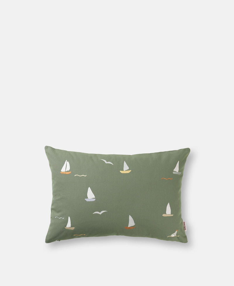 Embroidered Cushion, Sailboats